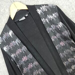 Chico's Sequined‎ Black Cardigan Open Front Acetate Blend Women's Size 0 (Small)